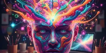 Abstract representation of a mind generating numerous creative ideas and boosted output.