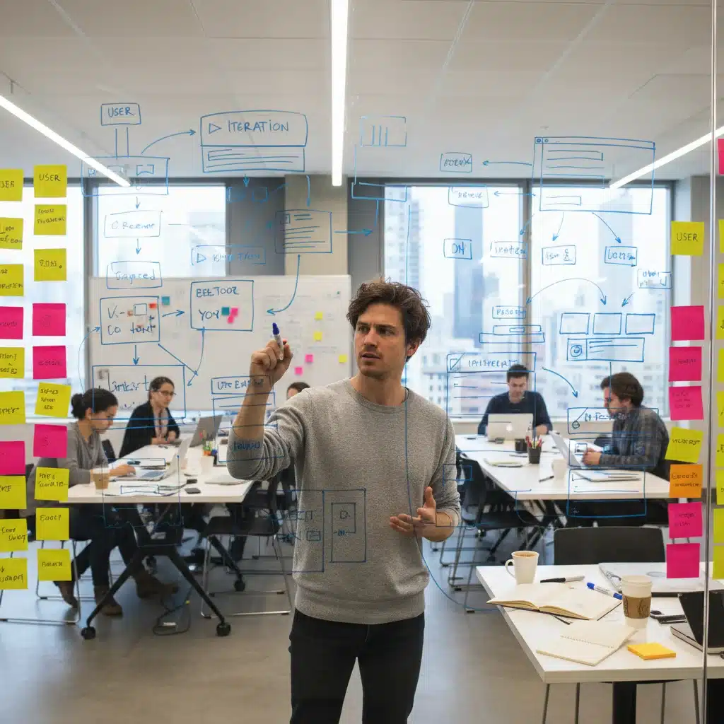 Person actively sketching and ideating on a whiteboard to solve problems.