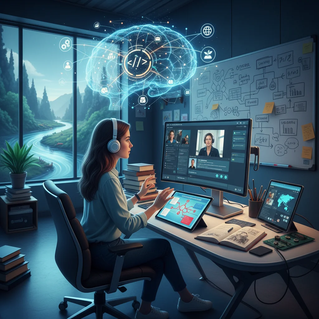 Person actively engaged in adaptive learning, showcasing continuous skill development.