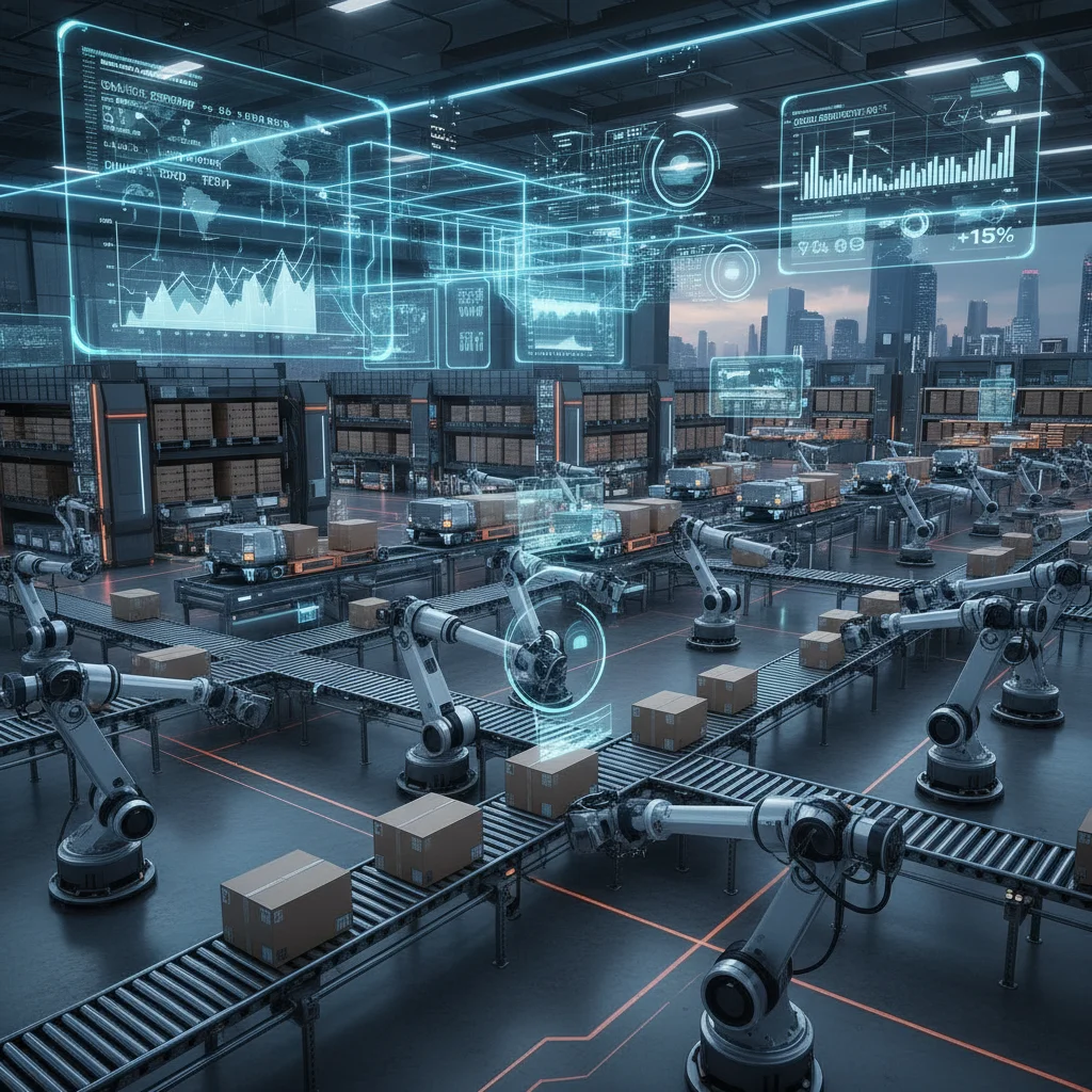 Advanced robotics and data visualization optimizing a global supply chain and manufacturing process.