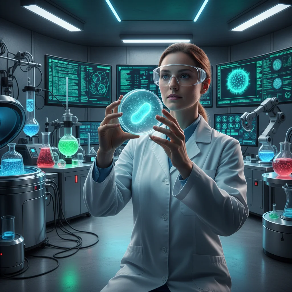 Scientist examining biotech sample in a lab, symbolizing advancements in healthcare and life sciences.