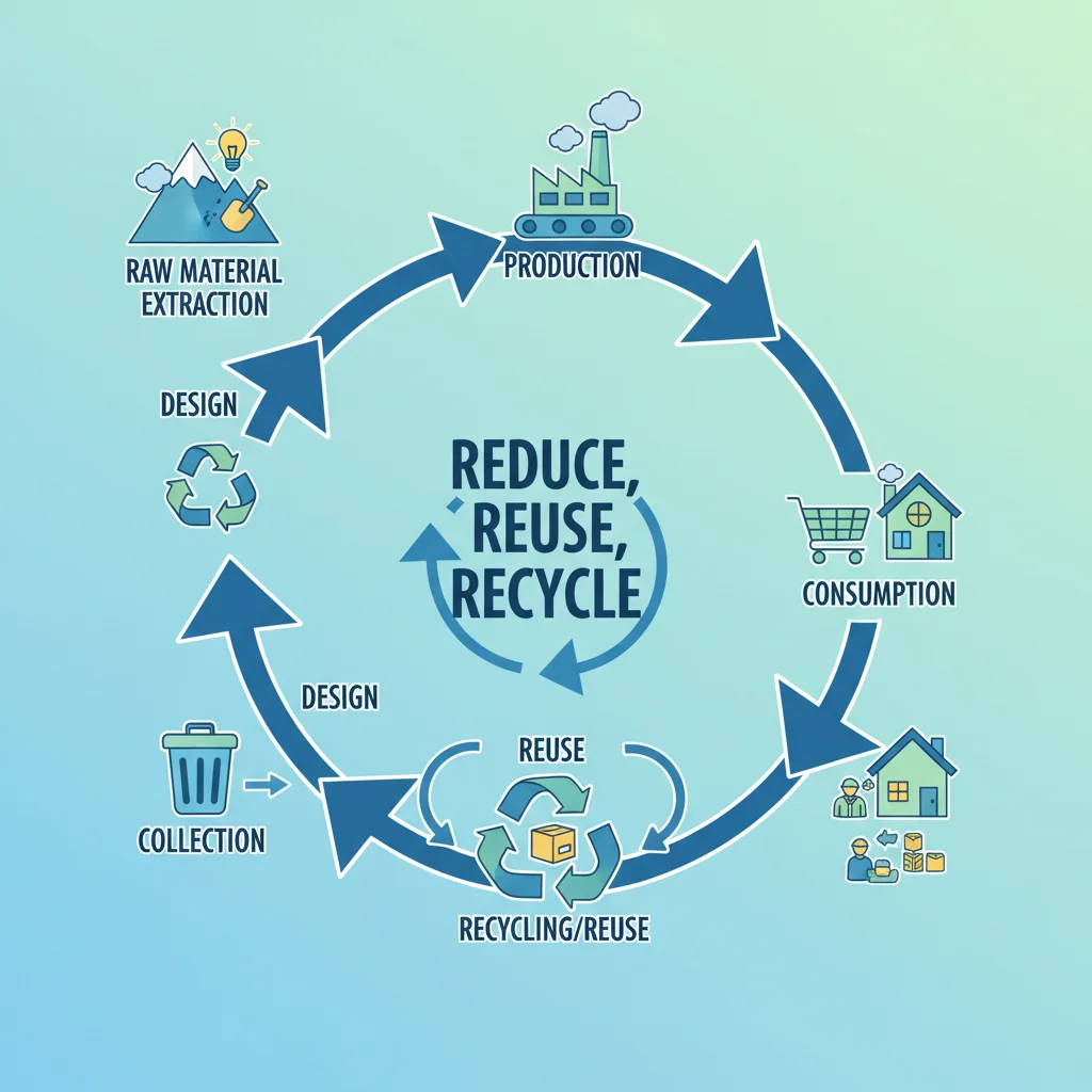 Infographic depicting the closed-loop system of a circular economy product lifecycle.