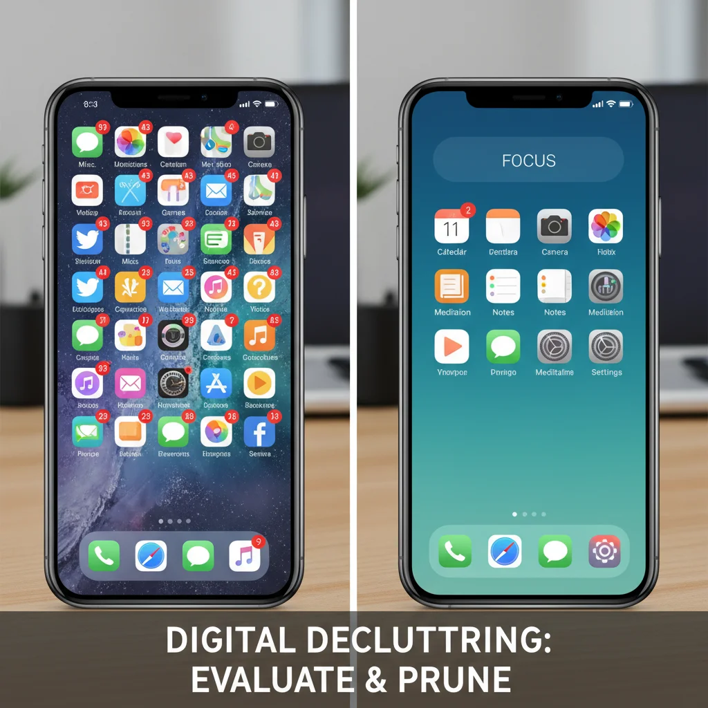 Before and after comparison of a cluttered versus decluttered smartphone screen