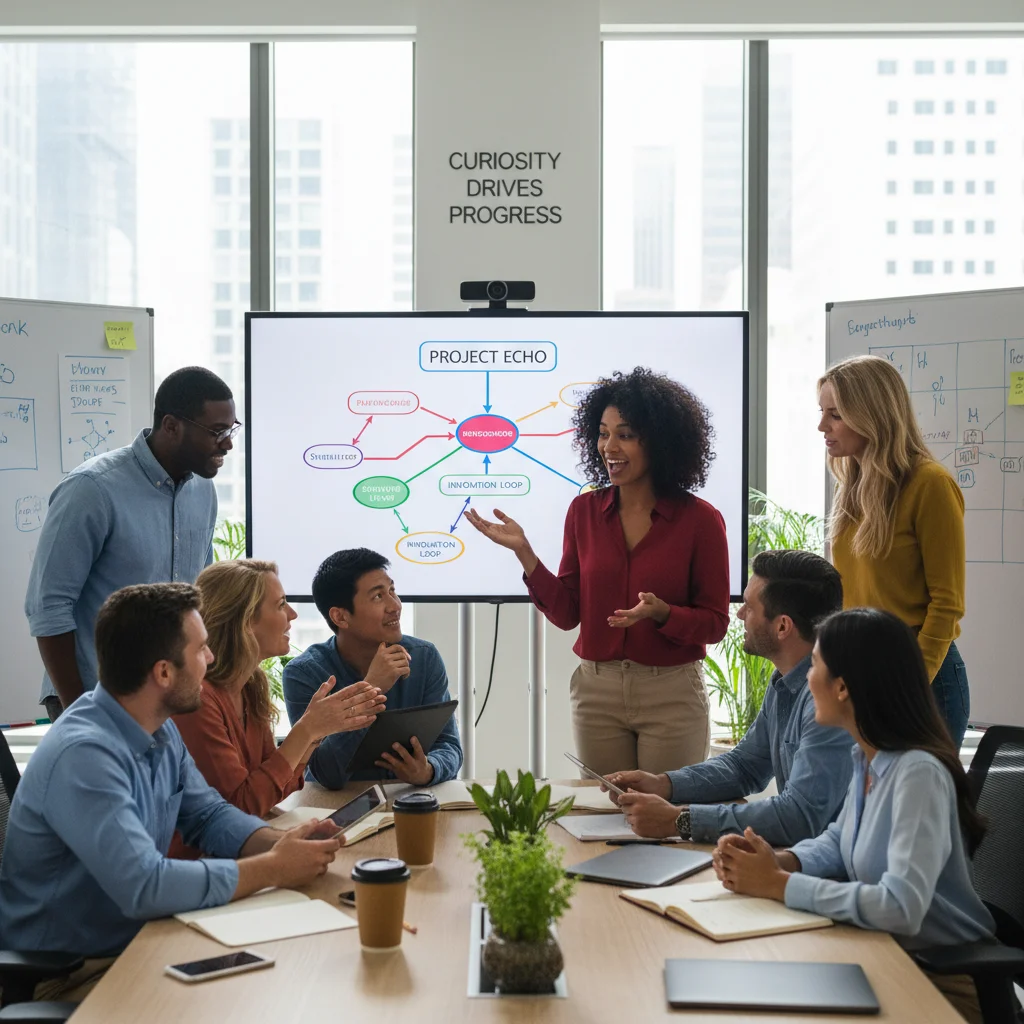 Diverse employees engaged in collaborative discussion, showcasing open-mindedness