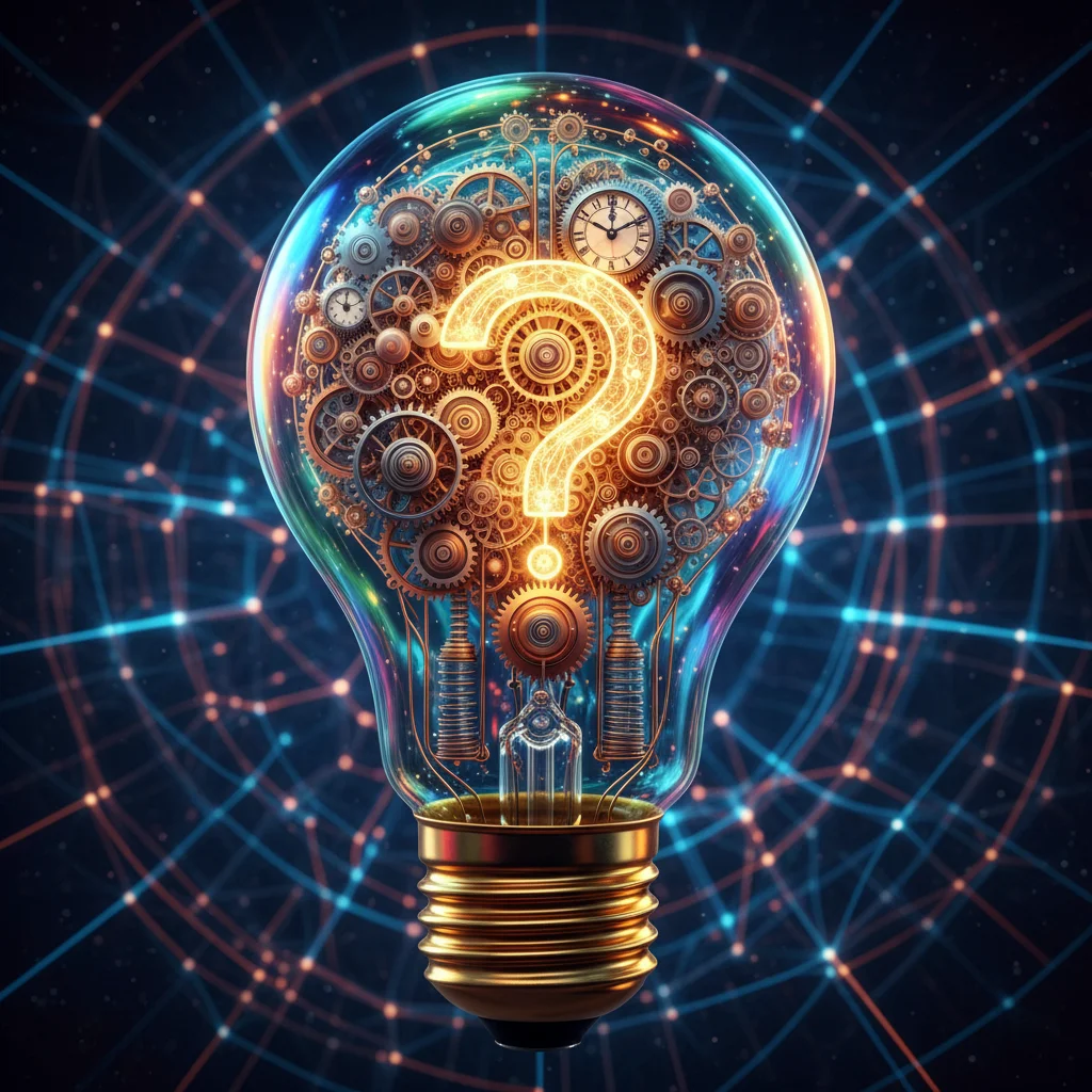 Lightbulb with gears, symbolizing an idea sparked by curiosity and innovative problem-solving.