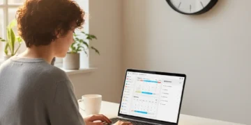 Master Your Goals: The 10-Minute Daily Review for 2026 Success Person conducting a 10-minute daily review at a clean desk with laptop and notebook.