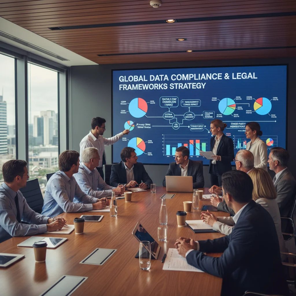 Business team discussing data compliance and regulatory changes