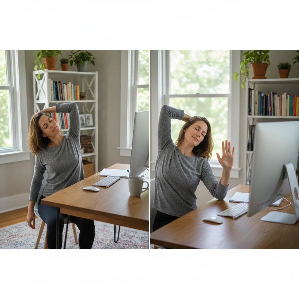 Person doing simple desk stretches in home office