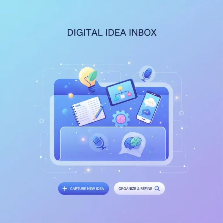 Digital idea inbox system with lightbulbs and organizational elements