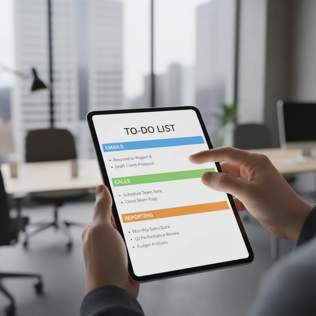Digital task list showing categorized tasks for batching