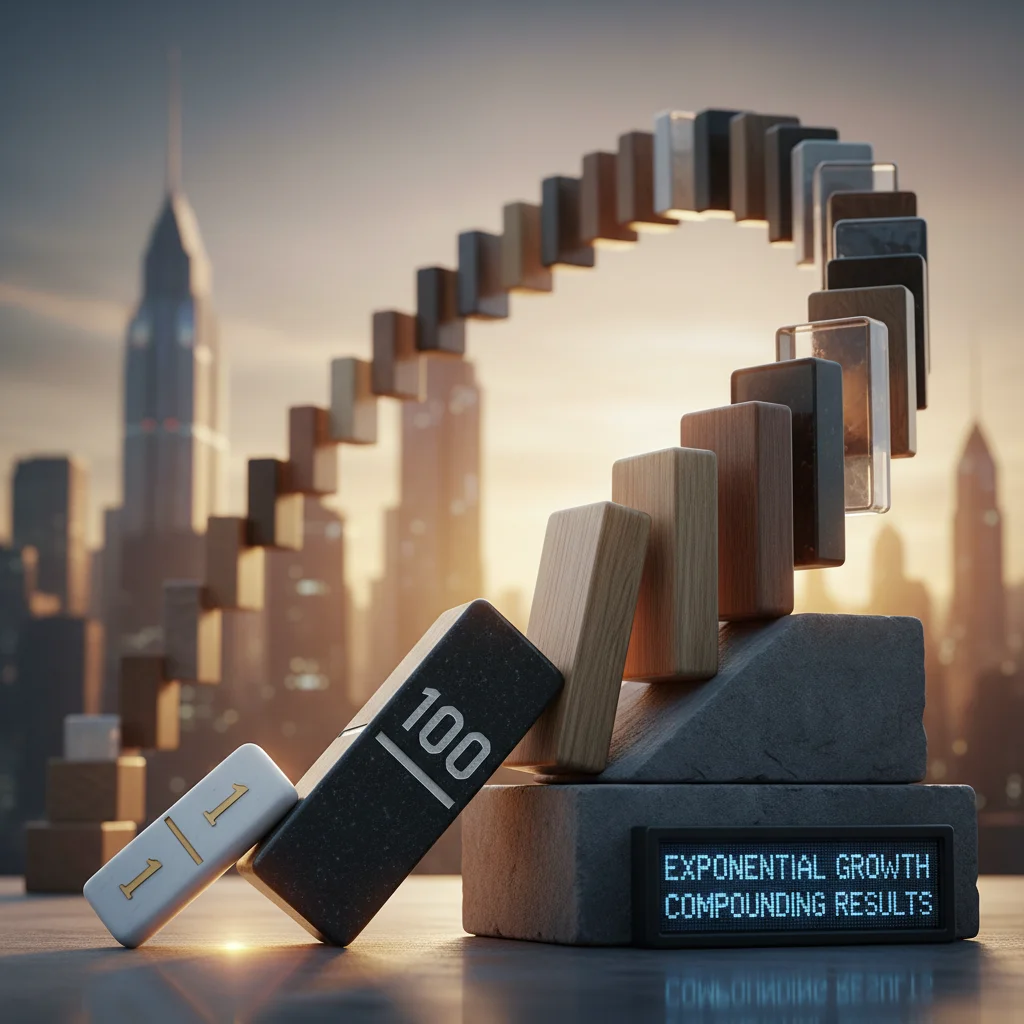 Domino effect, small domino tipping large one, exponential growth, compounding results.