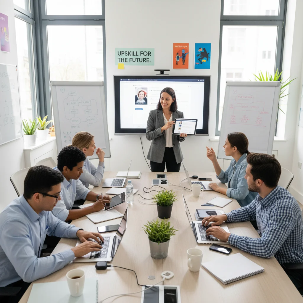 Employees participating in a hands-on technology training session