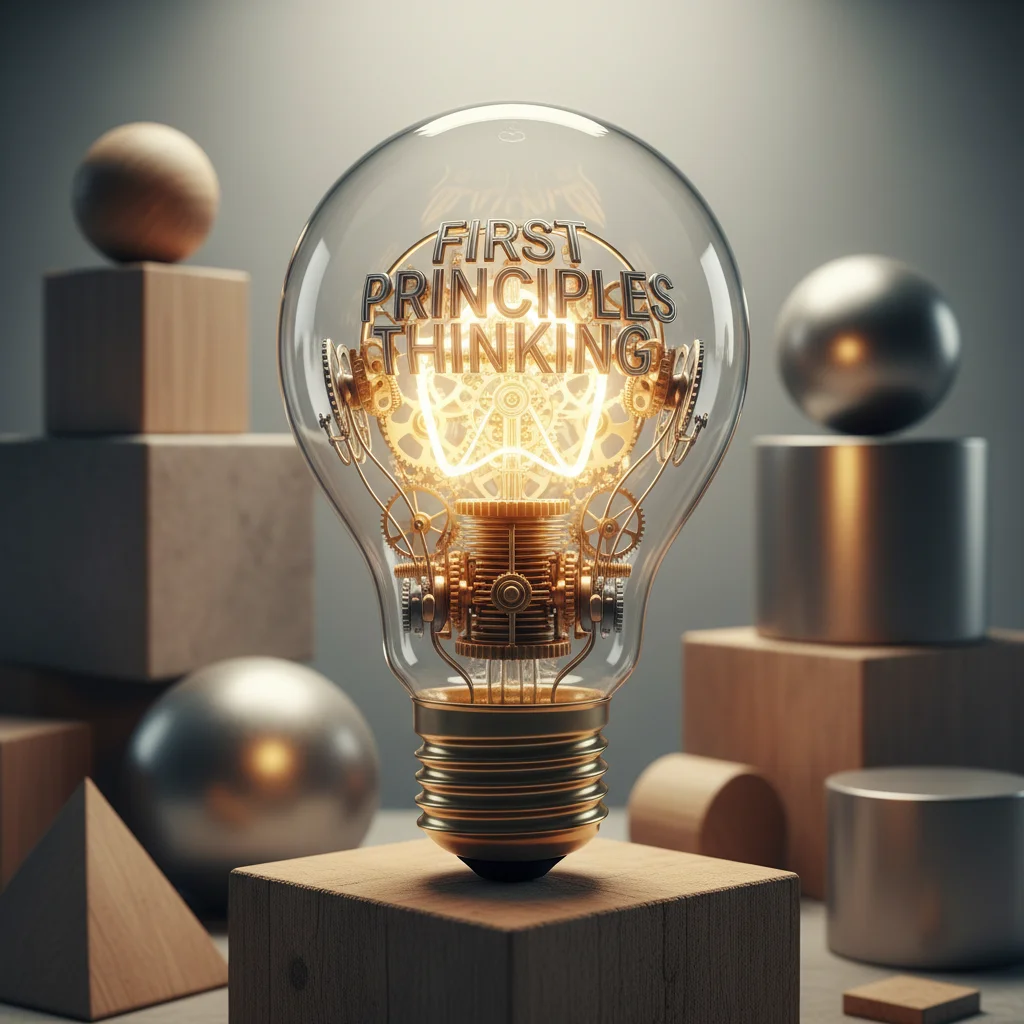 Lightbulb with gears symbolizing first principles thinking and foundational understanding