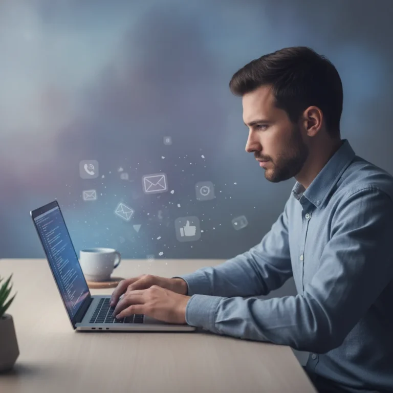 Focused person at a laptop, minimizing digital distractions for productivity