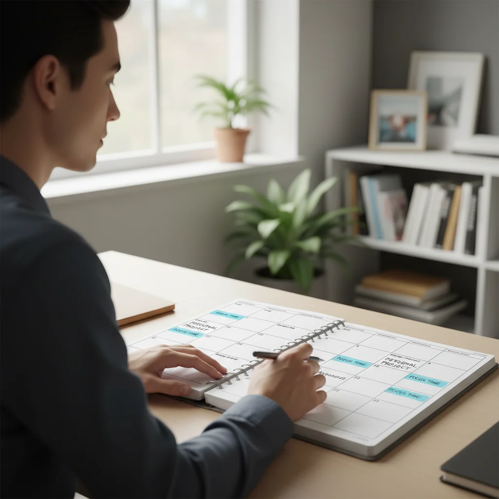Person viewing a calendar with newly freed up time, symbolizing improved work-life balance and strategic focus.