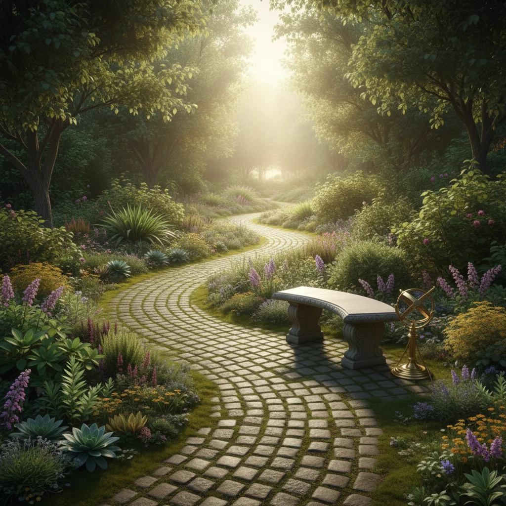 Serene garden path symbolizing self-discovery journey