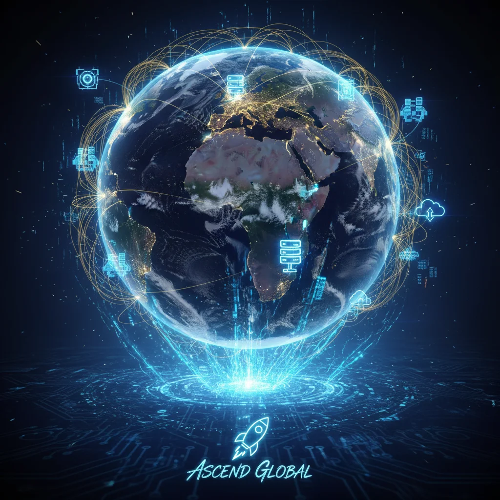 Global network illustrating market expansion and technological integration of successful startups.