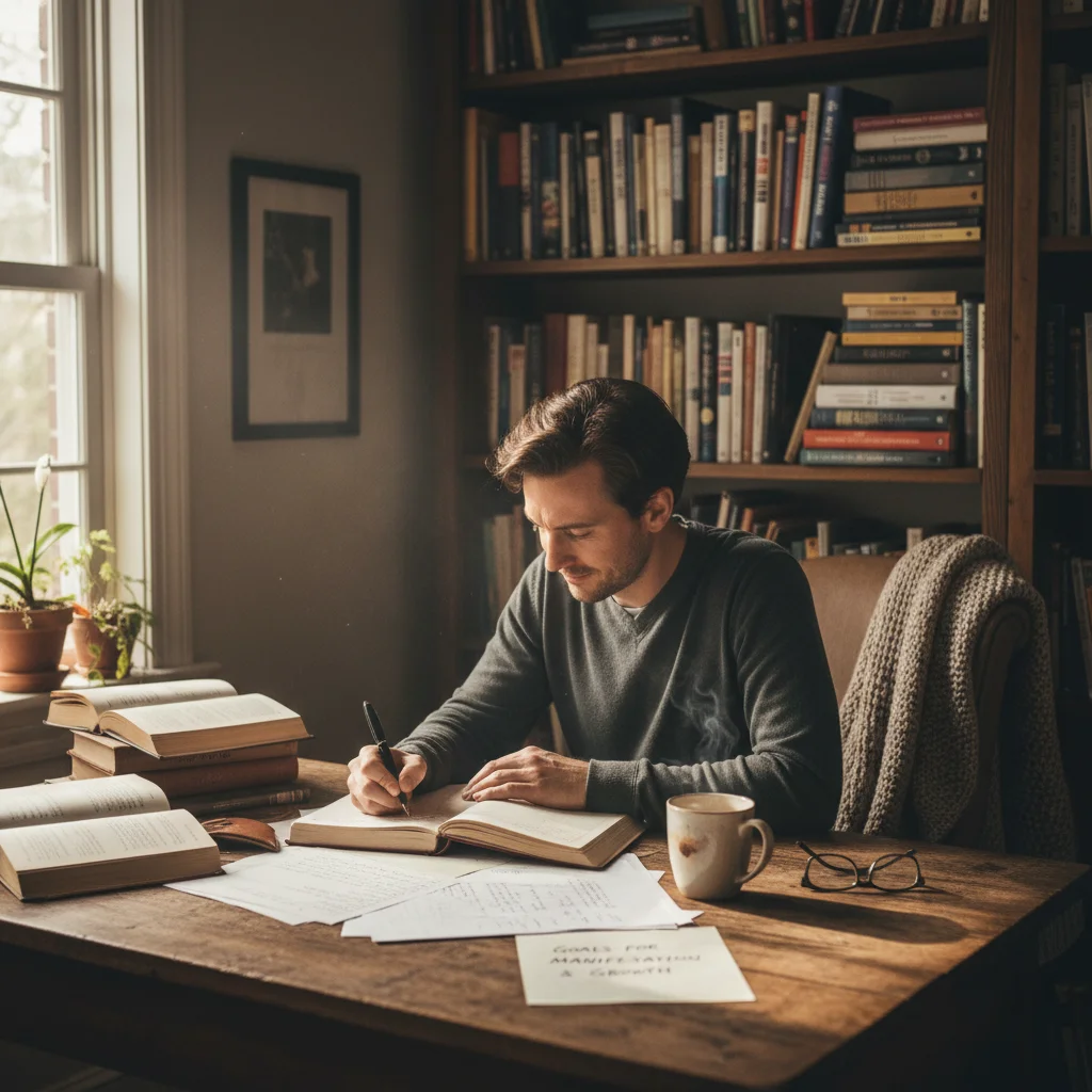 Person journaling and reflecting on goals