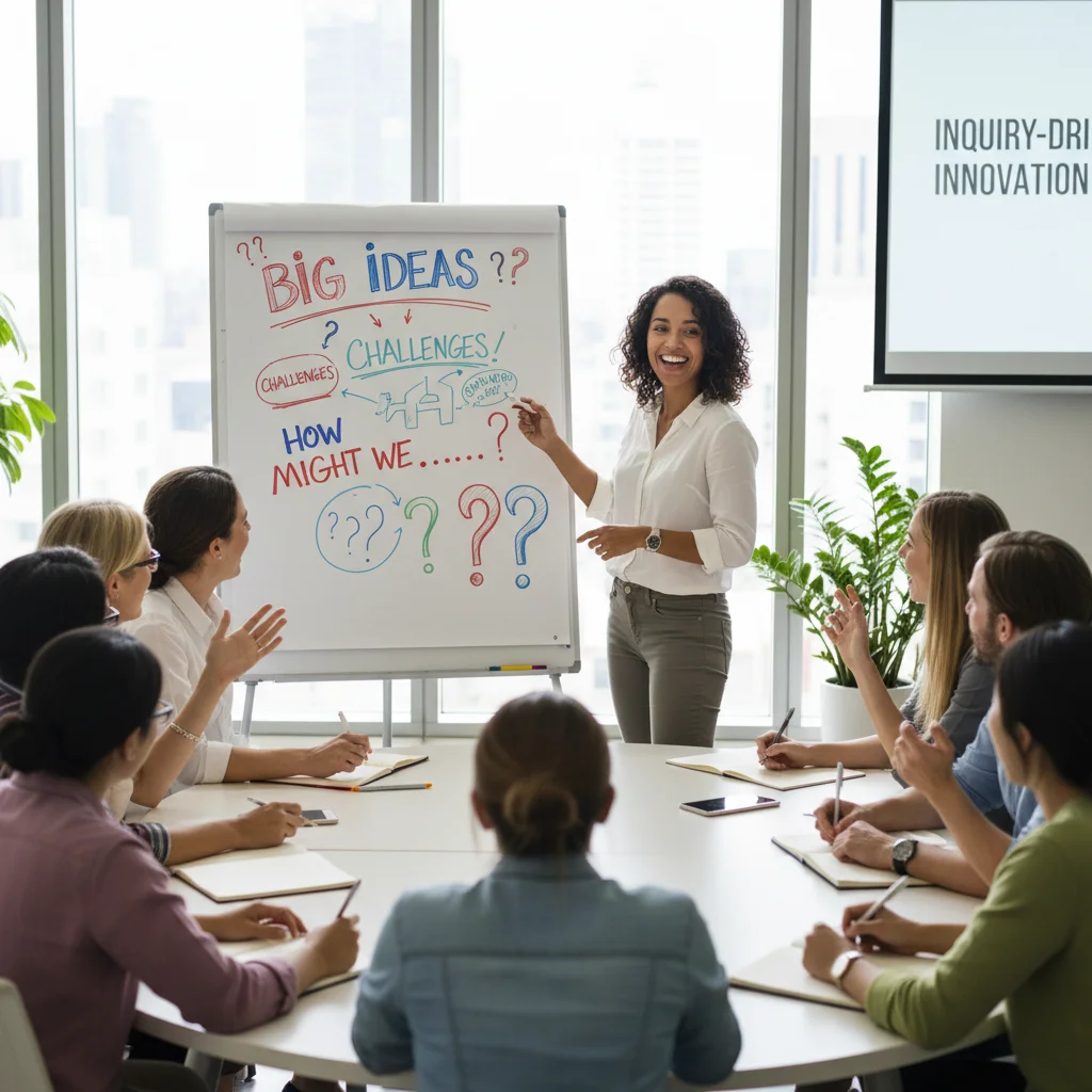 Leader facilitating a workshop, encouraging questioning and open discussion