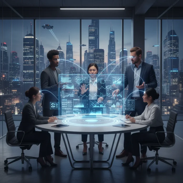 Diverse team using mental models for success in a dynamic office setting