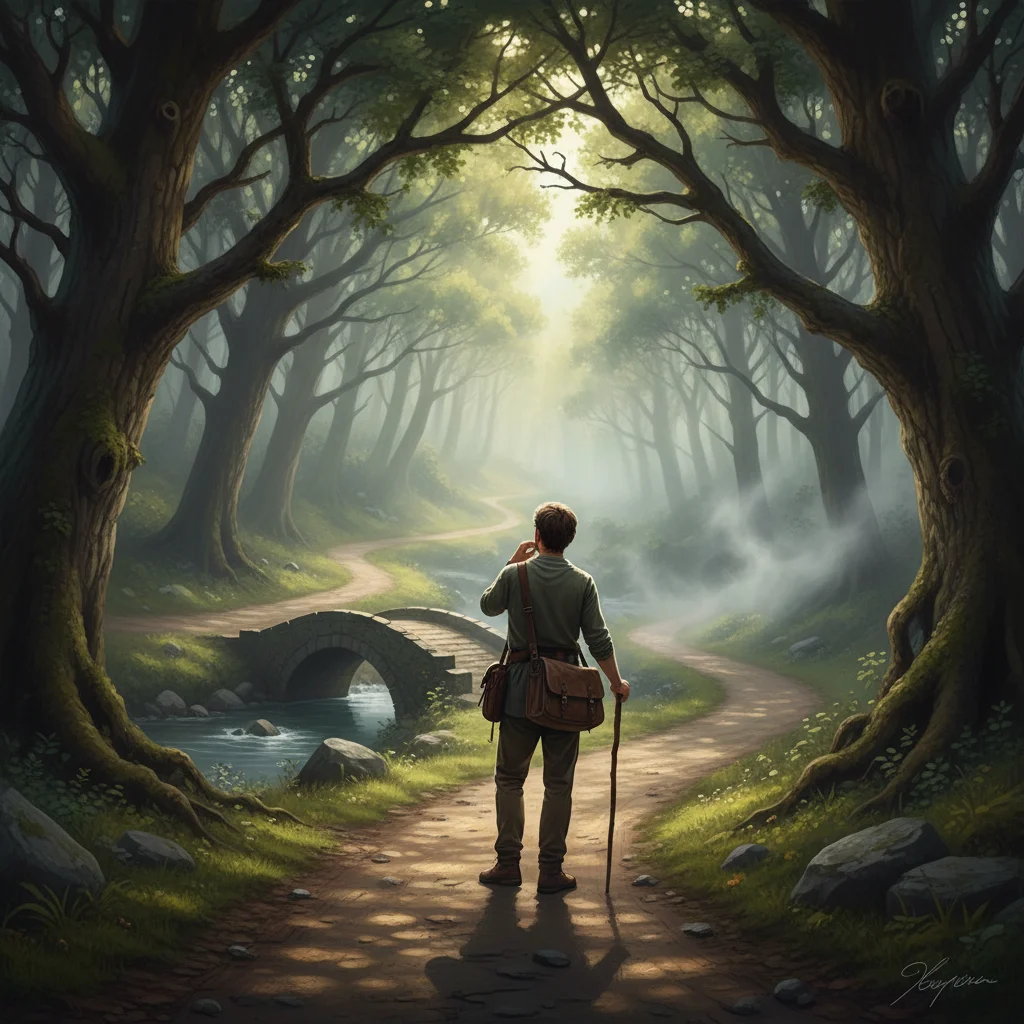 Person contemplating two paths, one known and one unknown, representing the decision to embrace the curiosity gap.