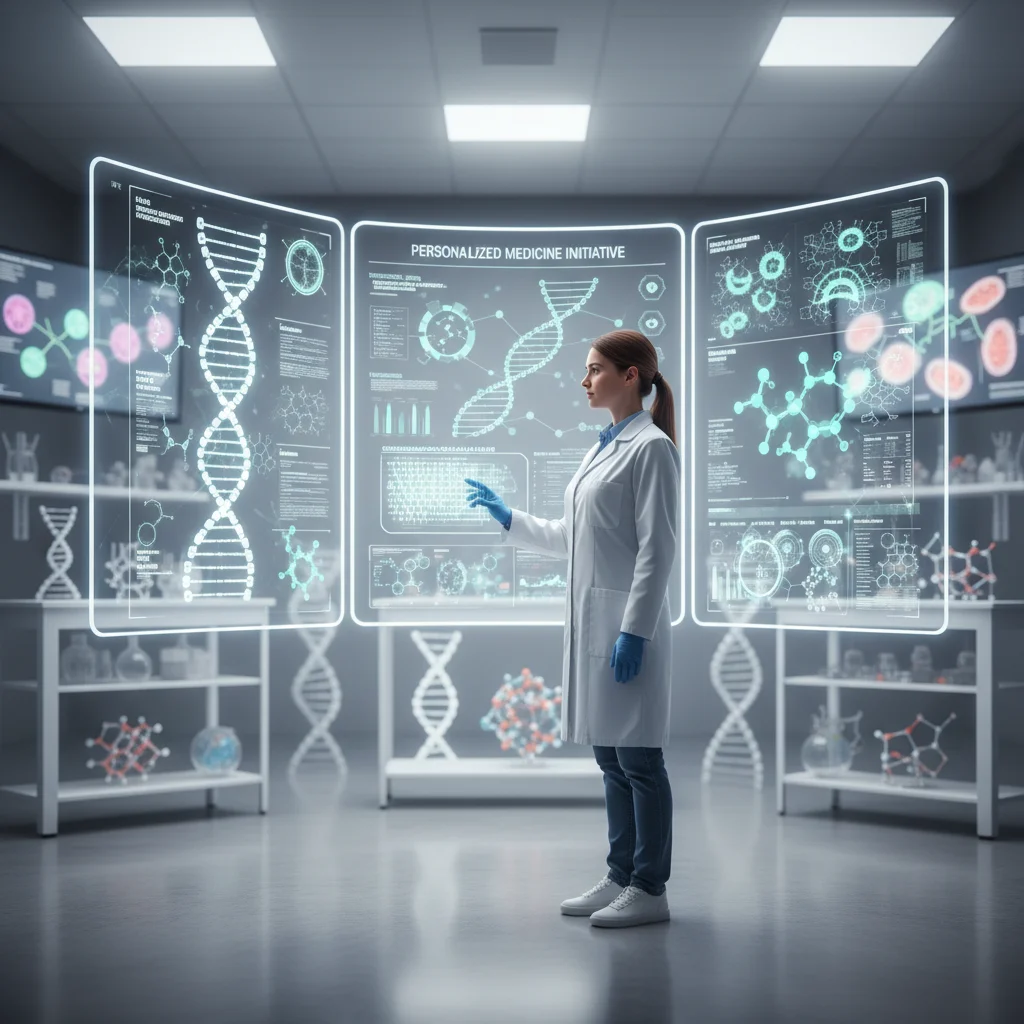 Scientist analyzing genetic data for personalized medicine research in a lab.