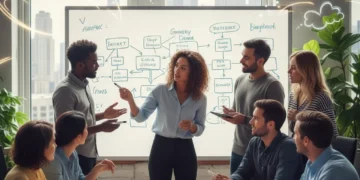Curiosity as a Competitive Advantage: 8 Strategies for US Professionals Diverse professionals brainstorming, symbolizing curiosity and innovation in the workplace.