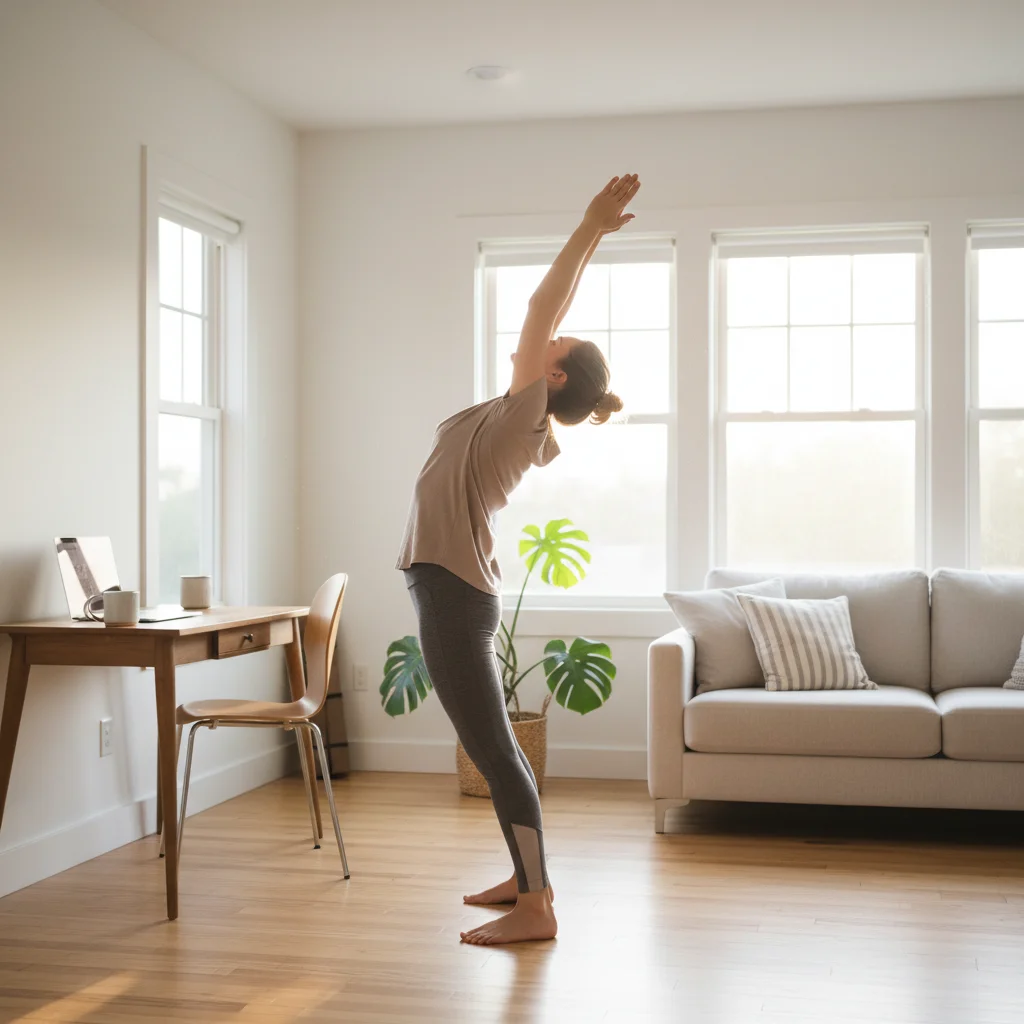 Person doing quick stretches to boost energy and focus