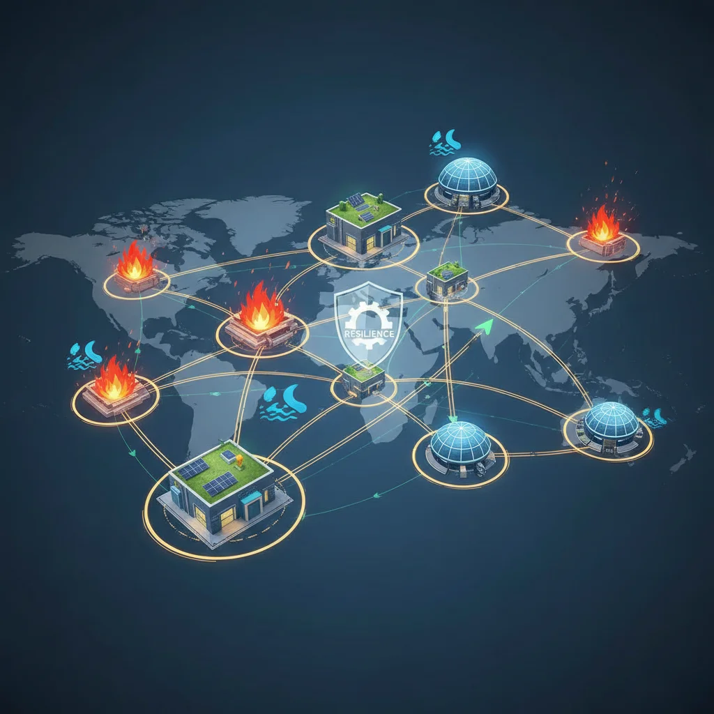 Diagram illustrating a resilient and diversified supply chain with alternative routes for climate adaptation