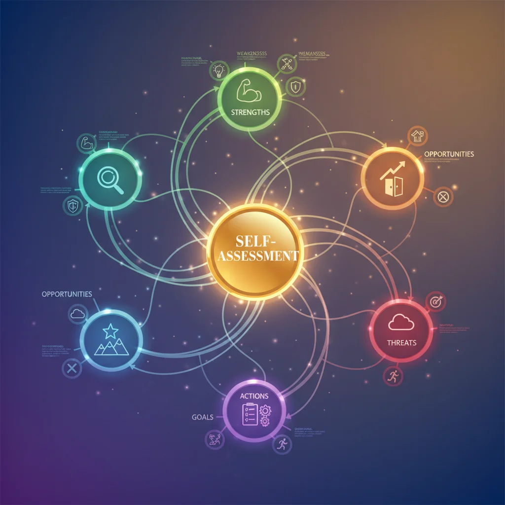 Mind map illustrating components of effective self-assessment