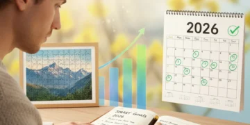 Person writing SMART goals in a planner for 2026 success