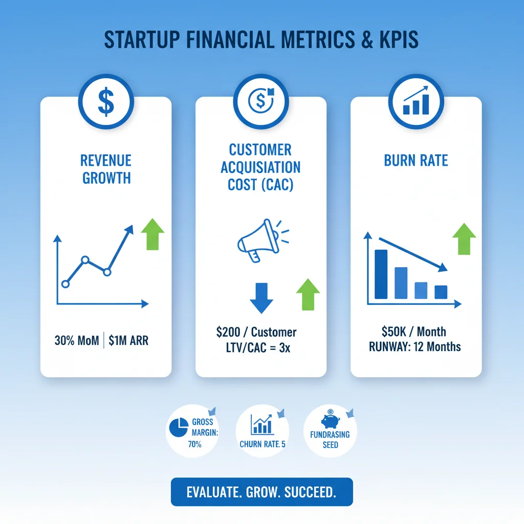 Infographic displaying key financial metrics for evaluating startup investment potential.