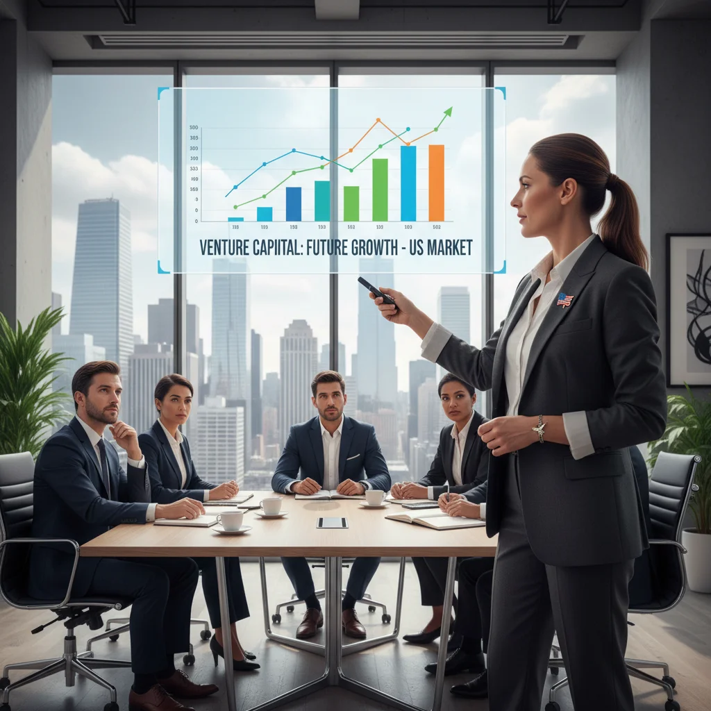 Startup founder presenting innovative idea to investors in US.