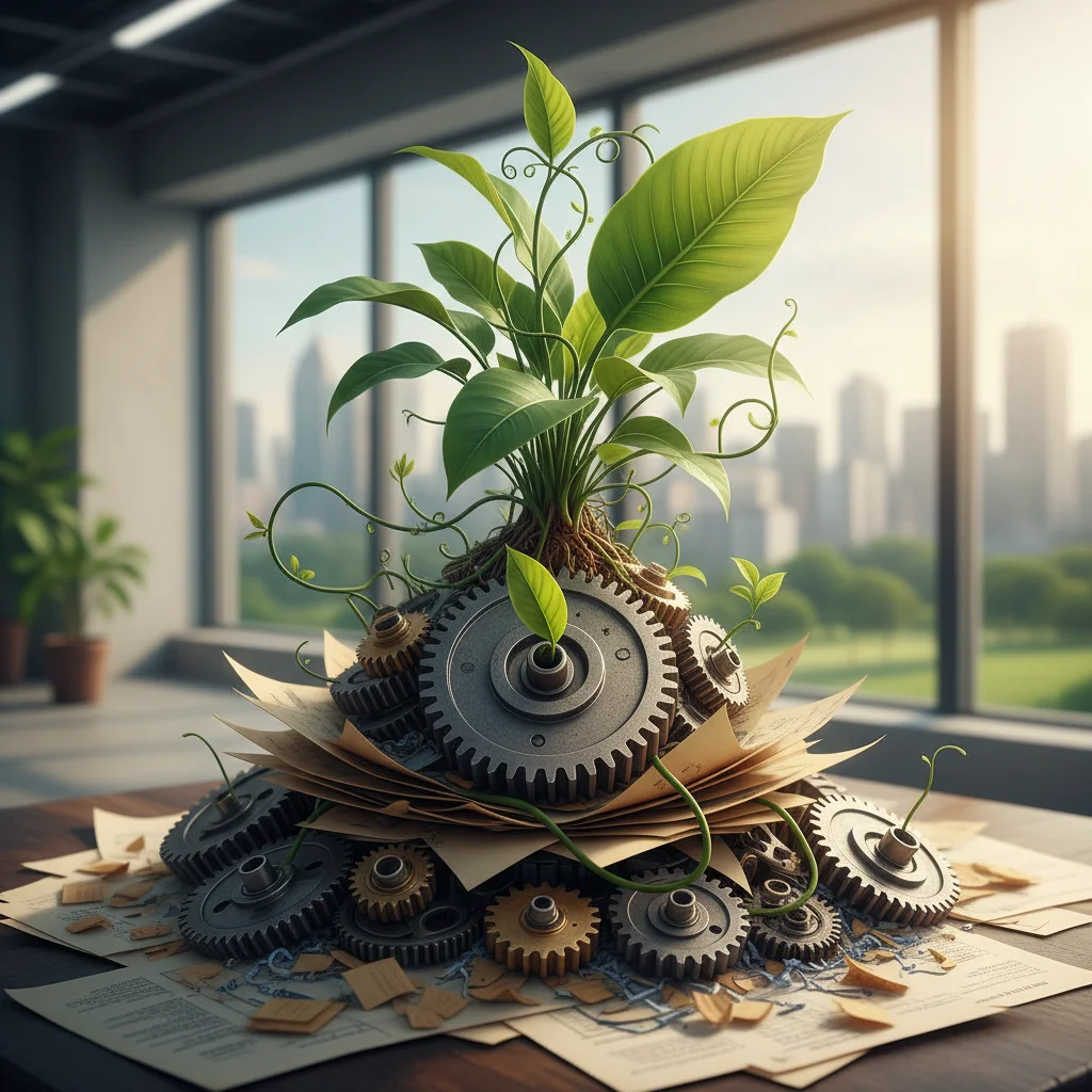 Sustainable business growth with green plant and corporate elements