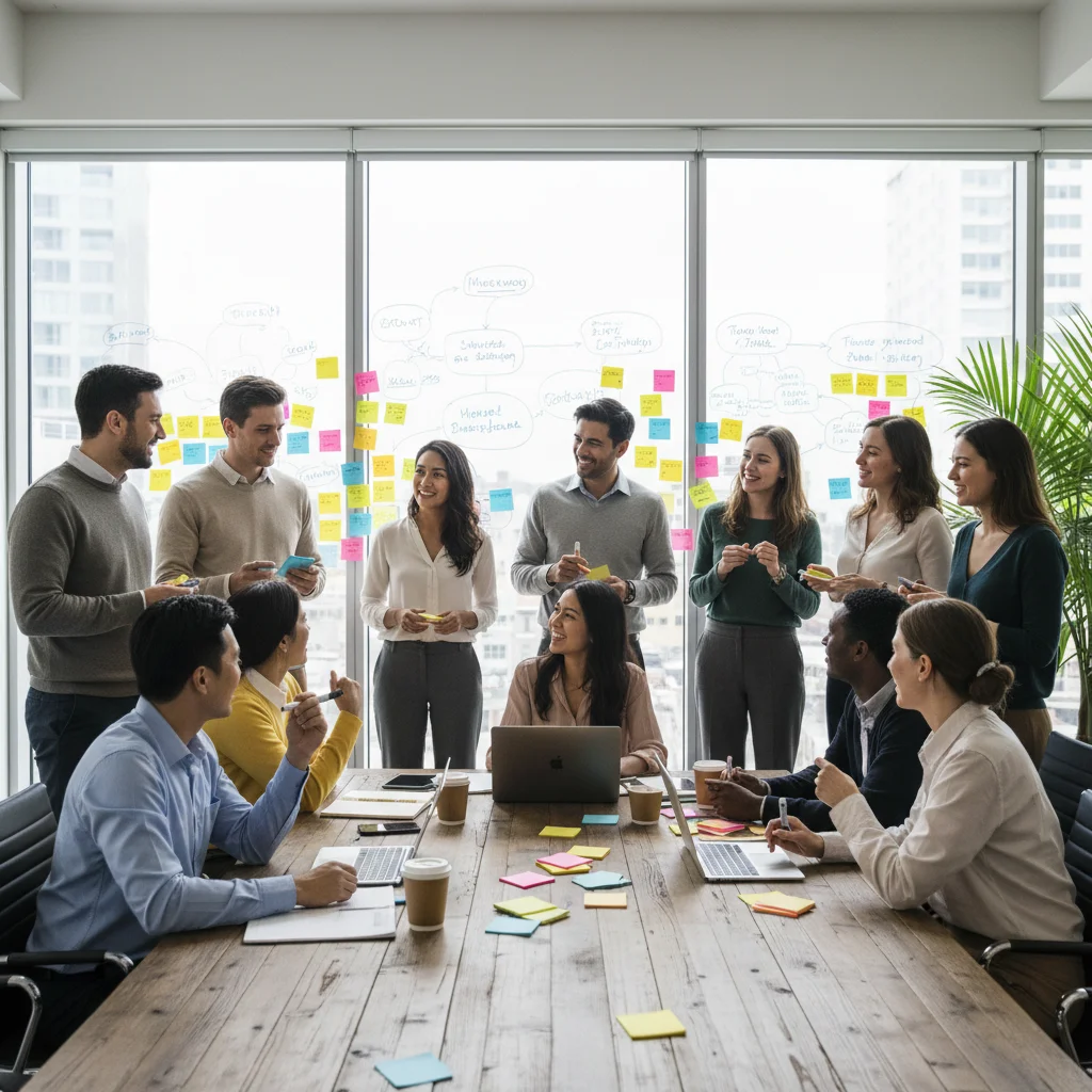Professionals collaborating and brainstorming ideas