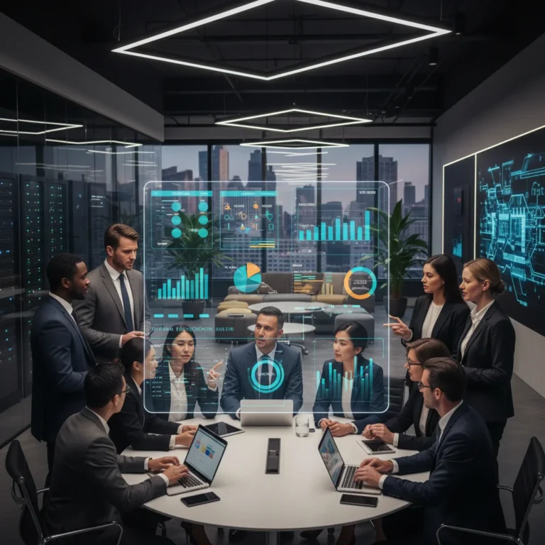 U.S. business leaders strategizing for growth in a modern office