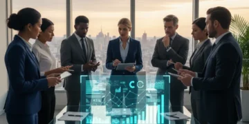 5 Mindset Shifts for U.S. Leaders: 2026 Breakthrough Performance Diverse U.S. business leaders collaborating on future strategies with holographic data.