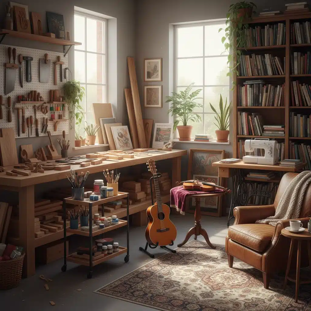 Workshop with diverse tools for creative hobbies and new interests