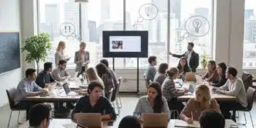 Diverse individuals collaborating, symbolizing curiosity and personal growth in a modern US setting.