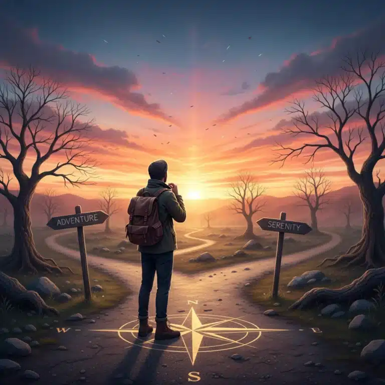 Person contemplating future paths at a crossroads, symbolizing strategic decision-making for 2026.