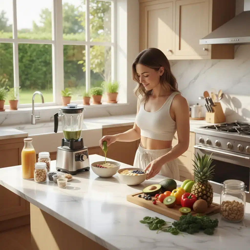 Person preparing healthy breakfast in a bright kitchen