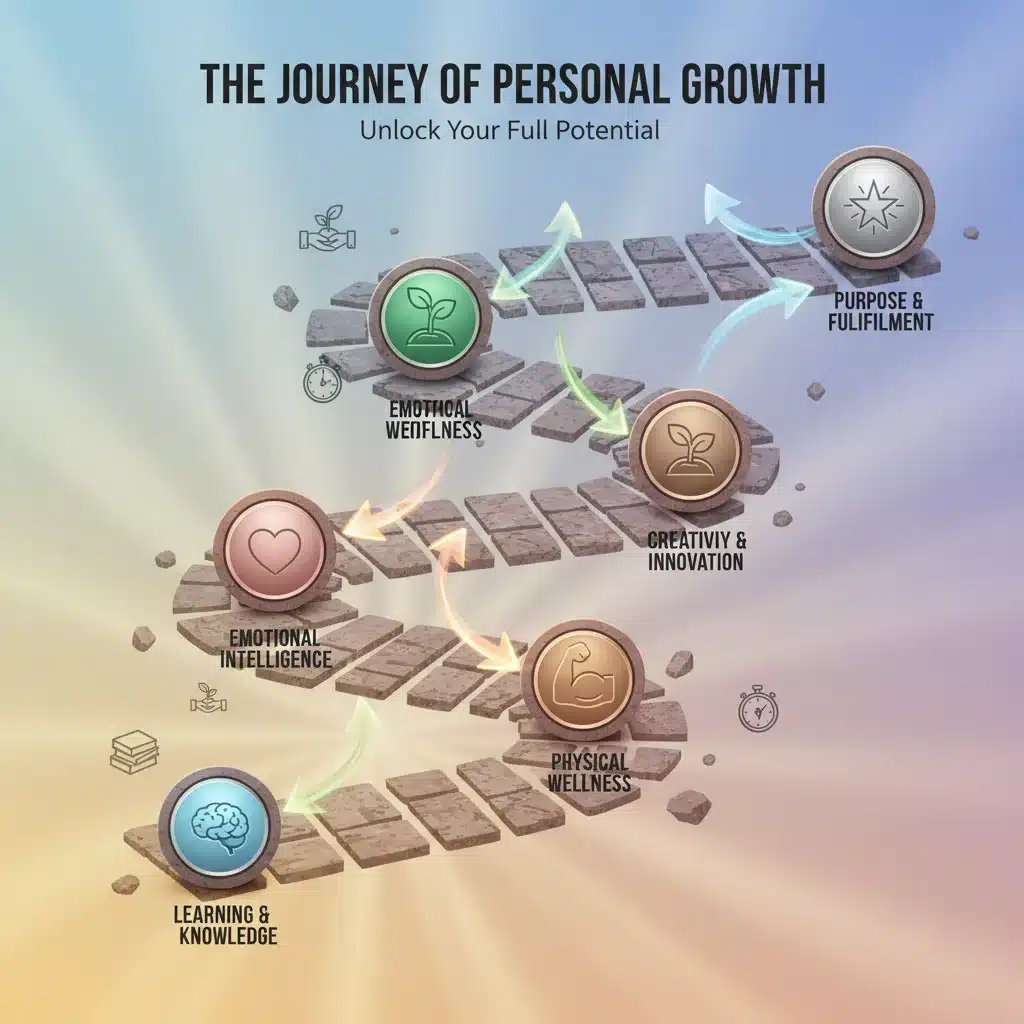 Infographic depicting a clear path with milestones for personal growth and development.