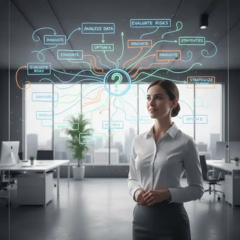 Thoughtful person analyzing a complex flowchart to enhance decision-making skills