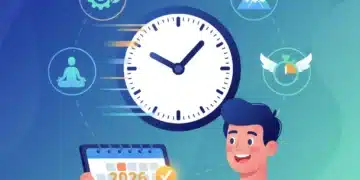 Clock face with productivity icons and a smiling person, symbolizing time management and reclaimed hours.