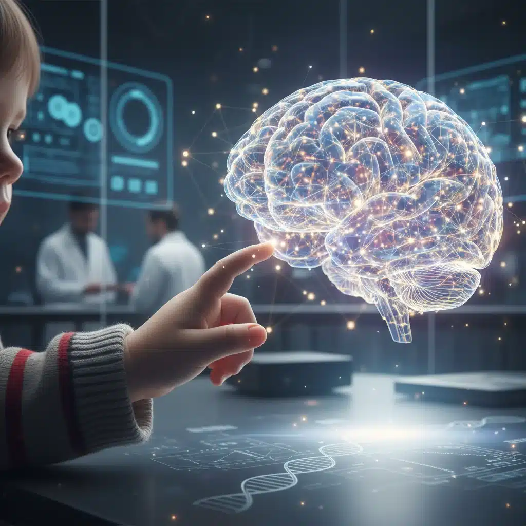 Child exploring brain structure, symbolizing early curiosity development