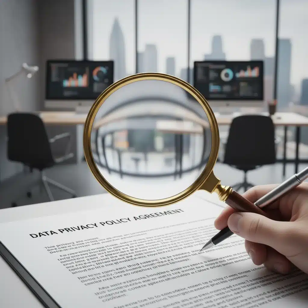 Magnifying glass examining data privacy legal document