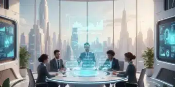 Mastering the 3-Step Process for Enhanced Productivity in Your 2026 Workweek Futuristic office team collaborating on a 3-step productivity workflow holographic display.