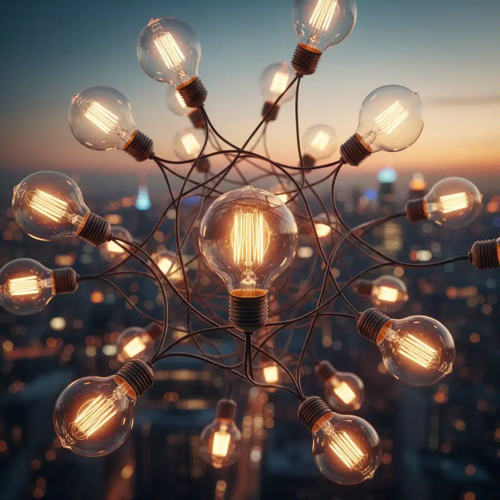 Interconnected glowing light bulbs representing innovative ideas and creative thinking.