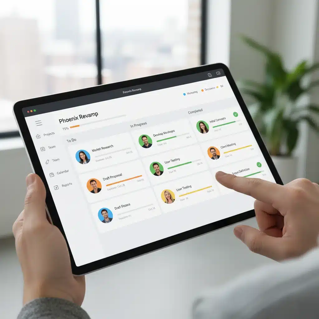 Project management dashboard showing task organization and progress