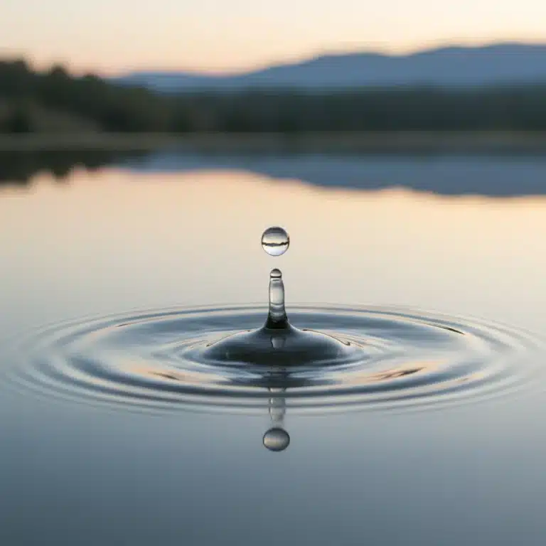 Water drop creating expanding ripples, symbolizing the power of small daily actions and their far-reaching impact.